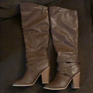 Brown knee high boots